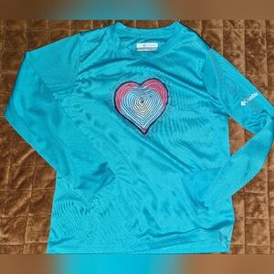 Columbia Long Sleeve Performance Shirt | Girls 6/7 | Blue Heart Graphic